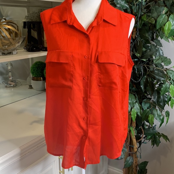 EUC Nine West Red Button Down Sleeveless Top, 14 - Picture 2 of 11